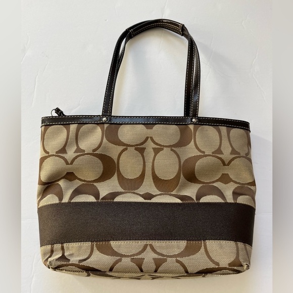 Coach Brown Sig Stripe Tote - Picture 4 of 10